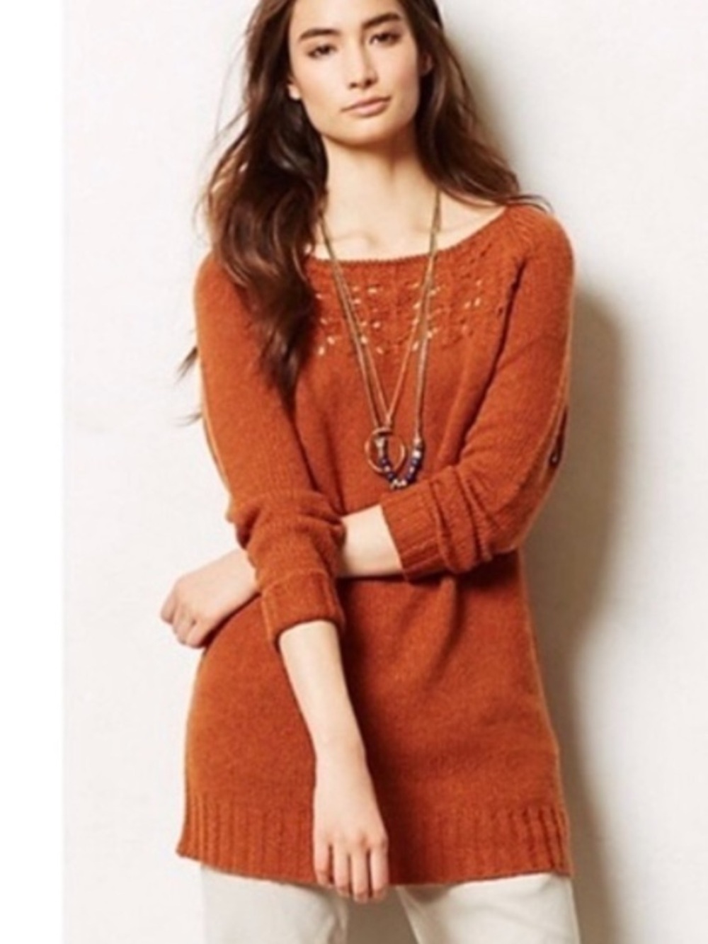 Anthropologie Moth Burnt Orange Wool Alpaca Tunic Sweater Size Small